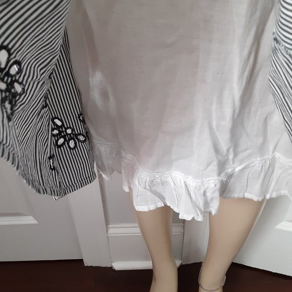 Allison Taylor Blue & White Pinstripe A Line Midi Skirt Applique Flowers - Picture 5 of 9